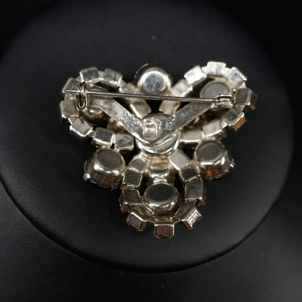 Vintage Smokey Gray Rhinestone Retro Brooch Silver Tone‎ Cluster Sparkle Pin